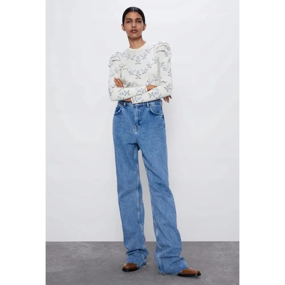 Zara Floral Knit Long‎ Sleeve Top